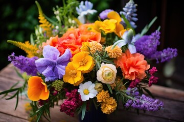 a group of vibrant, varied flowers in a bouquet