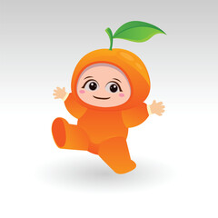 Vector orange fruit kawaii cartoon character vector funny orange fruit kawaii illustration