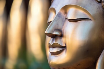 close-up of a serene buddha face sculpture - obrazy, fototapety, plakaty