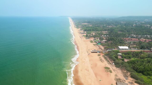 Goa, India: Aerial view of Indian summer resort by Arabian Sea, famous Goa Beaches (Sinquerim, Candolim, Calangute and Baga Beach) - landscape panorama of South Asia from above