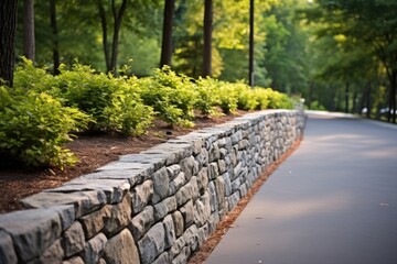 natural stone wall alongside a pathway