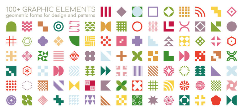 Simple Geometric Design Elements Collection - Modern Abstract and Retro Bauhaus Patterns Set for Creative Projects, Designs, Posters, Branding and Prints.
