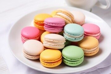 Fototapeta na wymiar colorful macarons arranged carefully on a white dish