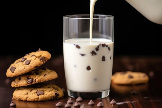 Dunking A Chocolate Chip Cookie Into A Glass Of Milk