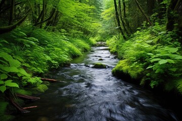 Fototapeta na wymiar flowing stream with surrounding greenery