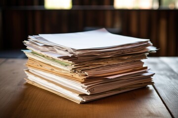 pile of recycled paper on a wooden table