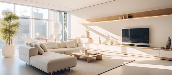 Expansive and bright apartment with stylish minimalistic design and abundant sunlight With copyspace for text