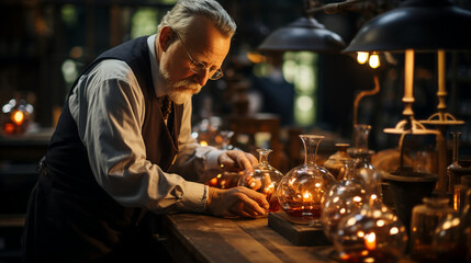 Glassware Manufacturing: A glassblower crafting intricate medical glassware in a traditional workshop.