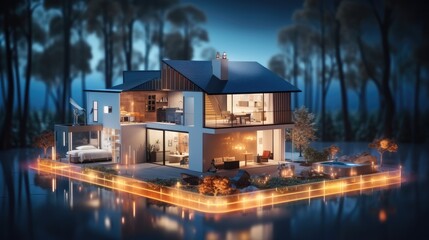 Smart home technology and energy efficient practices for managing and paying household bills maintaining housing standards, 3d rendering. - obrazy, fototapety, plakaty