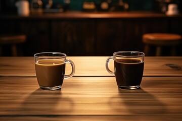 two cups of coffee on opposite ends of a table