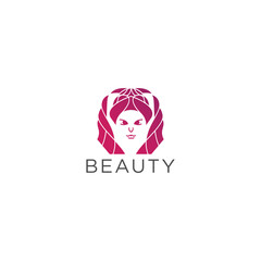Woman beauty natural with line style logo icon design flat vector
