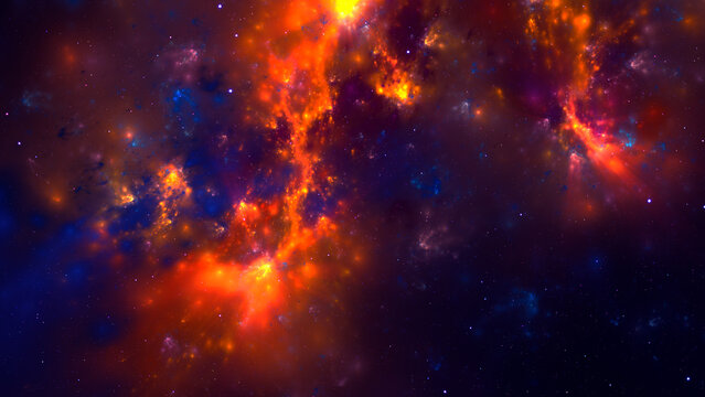 Dramatic nebula and stars in space. Abstract fractal art background.