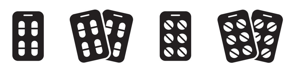 Pill set icon. Drug set icon, vector illustration