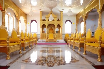 glistening golden thrones in a serene gurdwara