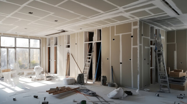 Drywall installation at new home for under construction, Easiest way to do partition for interior wall.
