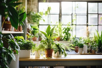 Fototapeta premium healthy indoor plants in a bright co-working space