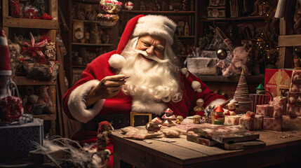 Santa Claus Frolicking with Elf in Workshop