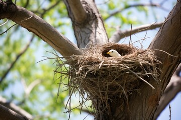 a tree branch supporting a birds nest