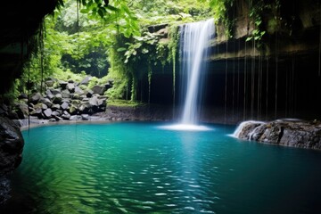 majestic waterfall cascading into a serene pool