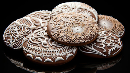 Fototapeta premium Vector gingerbread cookies adorned with intricate details from lace patterns to candy swirls