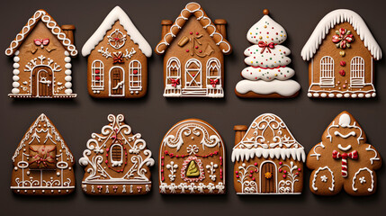 Gingerbread cookie collection featuring a charming array of gingerbread houses and ornaments