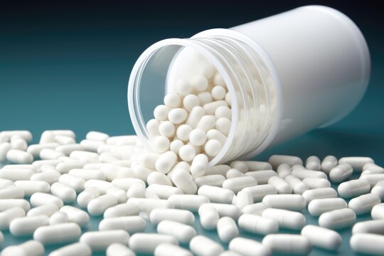 image of a pile of small white pills cascading from a pill bottle