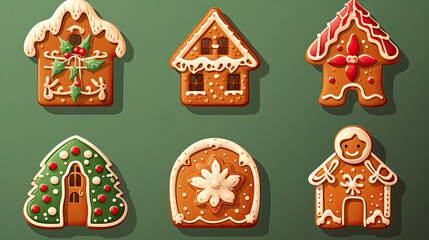 Obraz premium Icon set collection of gingerbread cookies each with its own unique holiday theme