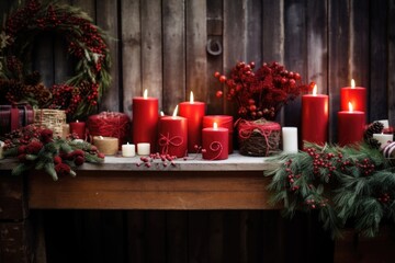 winter holiday candles placed on stable surfaces