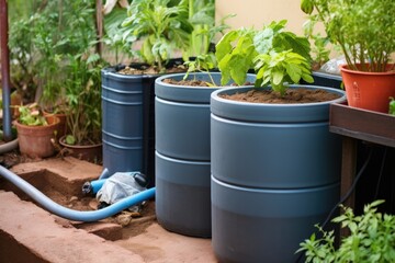 close-up of a rainwater harvesting system at home - obrazy, fototapety, plakaty
