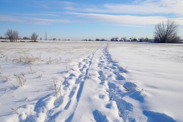 Fototapeta na wymiar a snowy field with a path cleared down the center