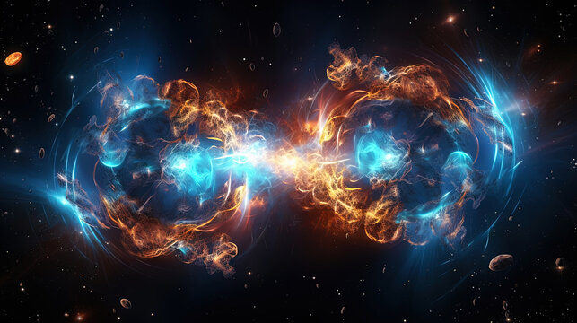 Subatomic proton particle collision. Nuclear fusion concept. Generative AI