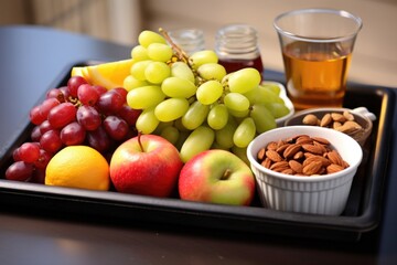 sealed tray of mixed fruits next to a dessert pot