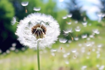 dandelion with few seeds blowing off