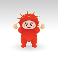 Vector Rambutan fruit kawaii cartoon character vector funny Rambutan fruit kawaii illustration