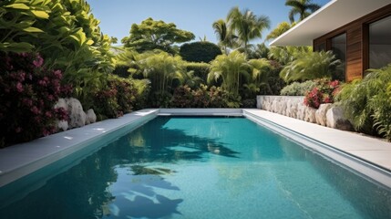 Luxury modern backyard with a swimming pool.