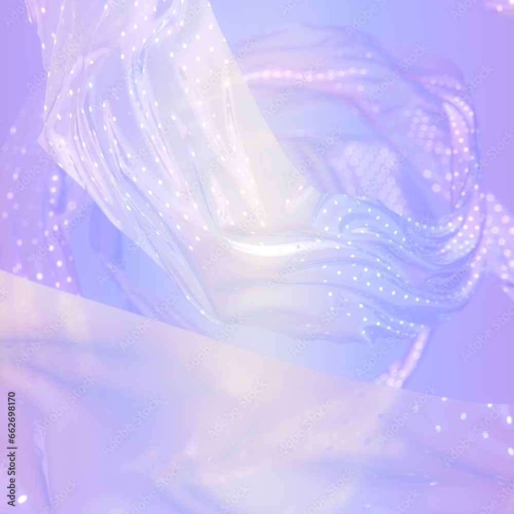 Poster flying rings of translucent fabric with bright metallic sparkles. 3d rendering digital illustration