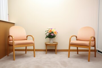 two empty chairs positioned towards each other in a comforting room