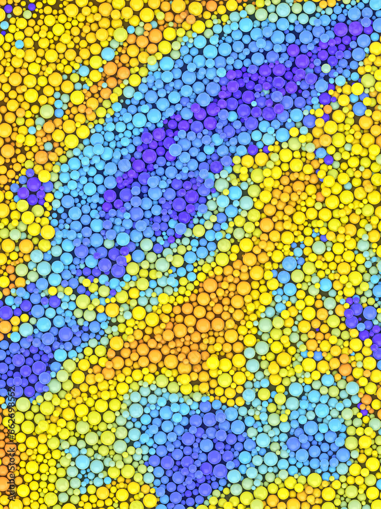 Poster Multicolored particles, mixing on the surface. Modern concept background. 3d rendering digital illustration