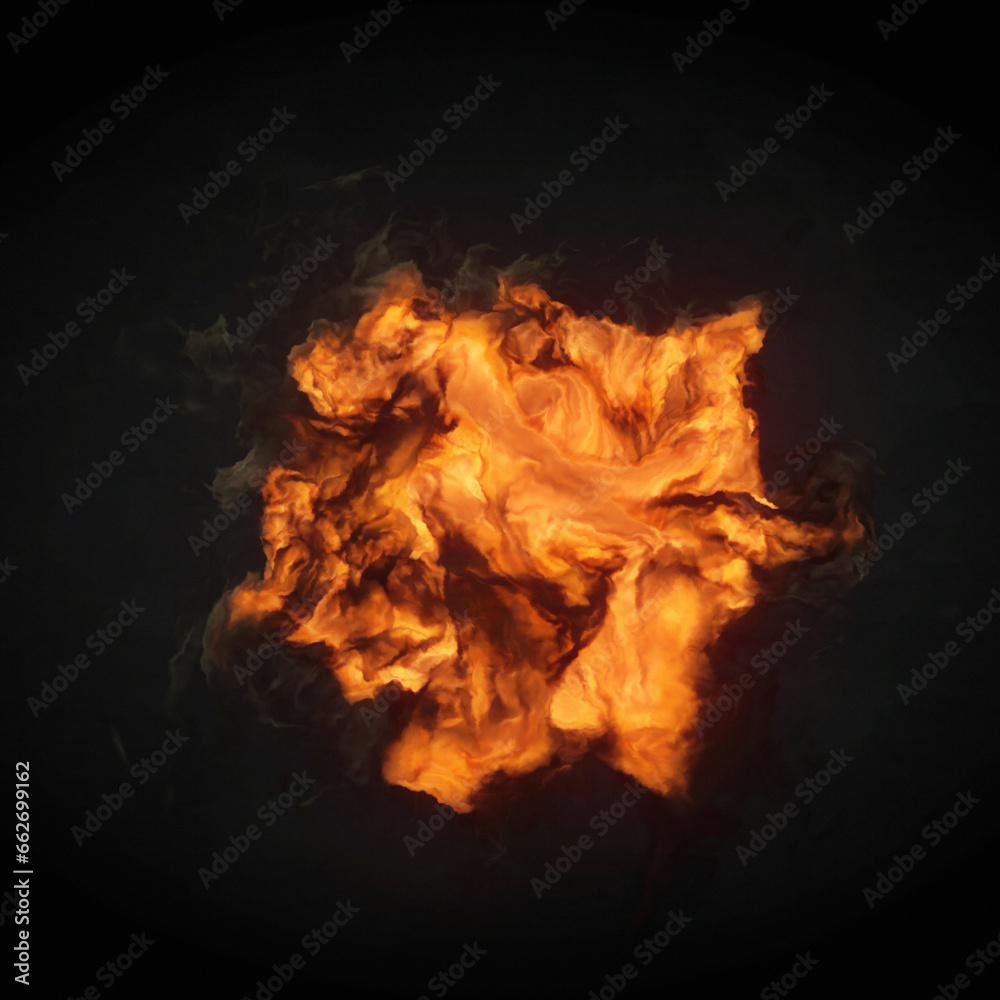 Poster magical tongues of flame with swirls of smoke on a dark background. 3d rendering digital illustratio
