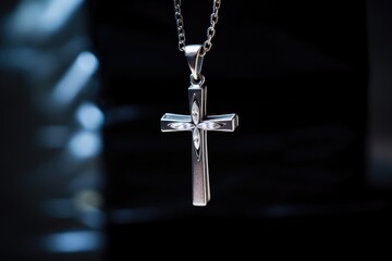 macro shot of a cross pendant with diamonds