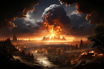 Nuclear holocaust scenario, showcasing the grim aftermath of a world-ending catastrophe. Ai generated