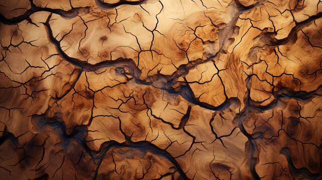 Charred wood bark light brown texture. Detailed macro close-up view of tree burned cork background. Generative AI