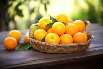 a basket full of freshly harvested oranges