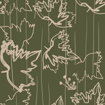 seamless leaves handdrawn pattern ill&uuml;stration vector,repeating pattern,plane tree leaves, shape,for wallpaper, fabric,book cover,wrapping paper,decoration,textile,packaging,repeating pattern