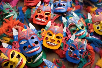 Fototapeta premium colorful masks laid flat for a cultural festival