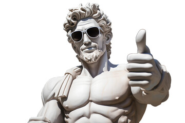 Sculpture of a Greek man showing thumbs up, cut out male statue in Greek style approve - obrazy, fototapety, plakaty