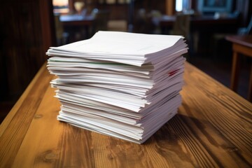 stack of data structure papers on a wooden desk
