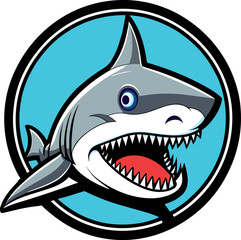 Funny cartoon shark vector illustration. Bright, friendly character for marine themes, children, diving. Graphic design, cheerful marine life. EPS-10