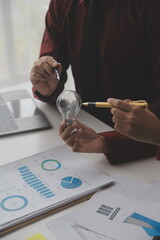 Inspiration. hand hold light bulb for good idea. brainstorming creative idea.