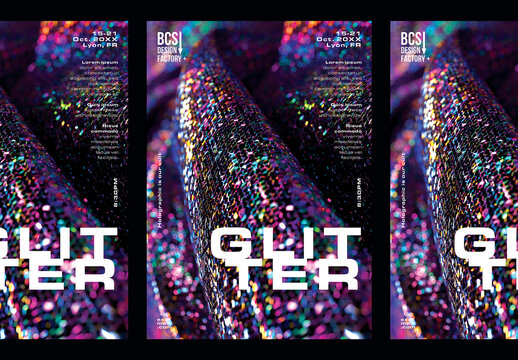 Abstract Holographic Poster Layout Design with Glitter Effect